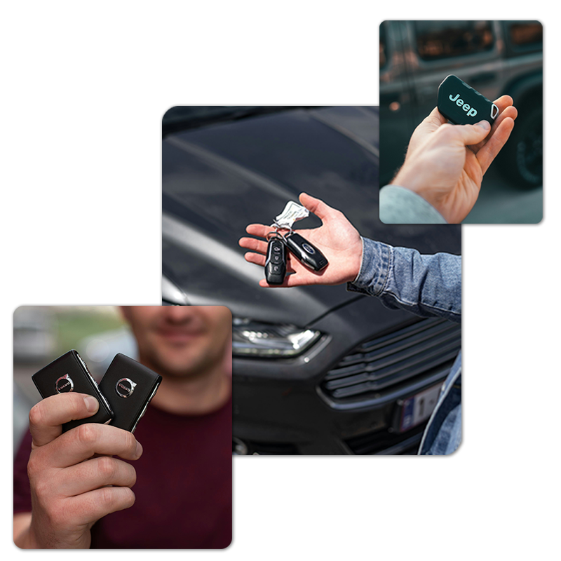 three photos of car keys